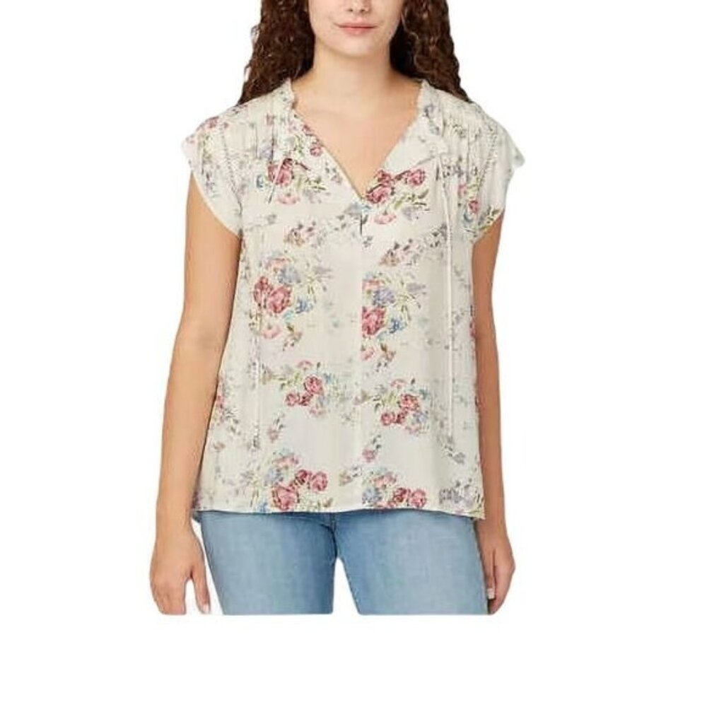 Buffalo David Bitton Womens Flutter Sleeve Floral Top‎ Medium
